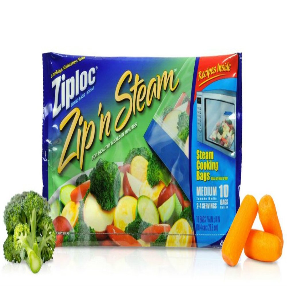 Ziploc Zip 'n Steam Food Storage Bags for Meal Prep, Healthy Meals in Minutes, Microwave Safe, 10 Count