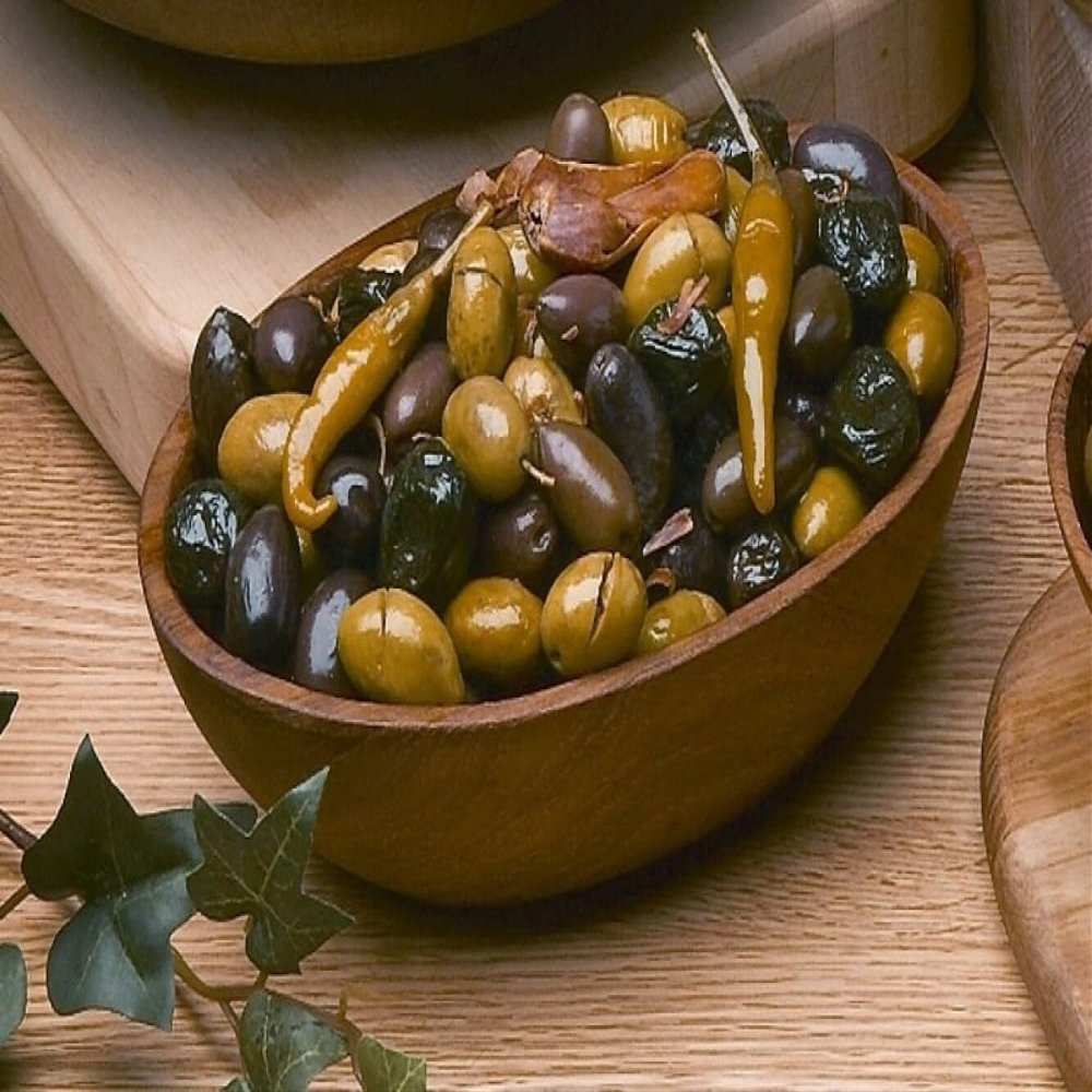 Artisan Specialty North African Medley Mixed Olives 11 Lb Tub - Exotic Blend of Black, Green, Kalamata in Olive Oil, White Wine Vinegar Brine, Spiced with Turmeric, Cumin, Perfect for Gourmet Dishes