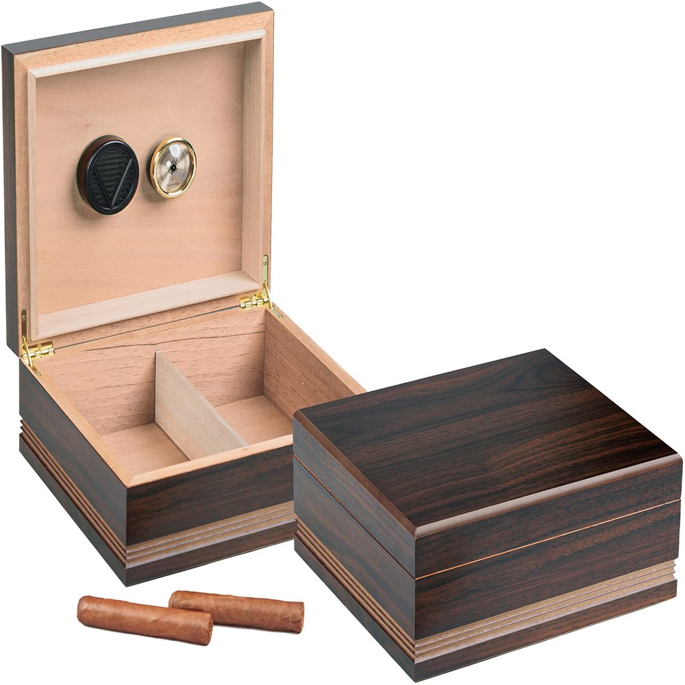 Prestige Import Group Duke Routered Design Cigar Humidor - Up to 50 Capacity - Color: Walnut Finish