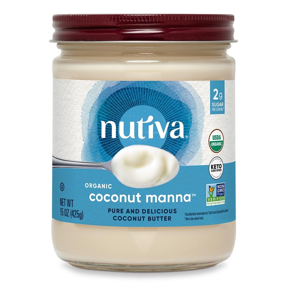 Nutiva Organic Coconut Manna Pured Coconut Butter, 15 Oz, USDA Organic, Non-GMO, Vegan, Gluten-Free & Keto, Creamy Spread for Smoothies, Oatmeal, Curries & Coconut Milk
