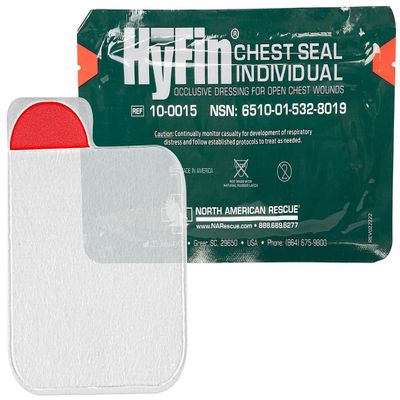 North American Rescue HyFin Chest Seal Occlusive (Single Pack) NAR Individual Compact Dressing for Open Chest Wounds, Trauma (10-0015)