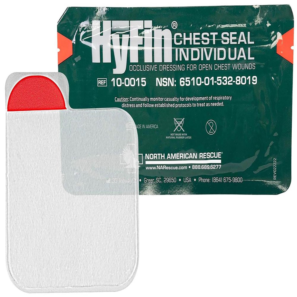 North American Rescue HyFin Chest Seal Occlusive (Single Pack) NAR Individual Compact Dressing for Open Chest Wounds, Trauma (10-0015)