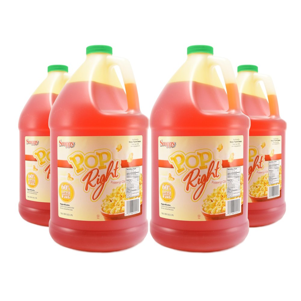 Snappy Pop Rite Popcorn Oil, Butter Flavored Popcorn Oil Blend of Coconut Oil, Corn Oil and Canola Oil for Popcorn Machine, Naturally Colored with Beta Carotene, 1 Gallon Size, 4 Pack