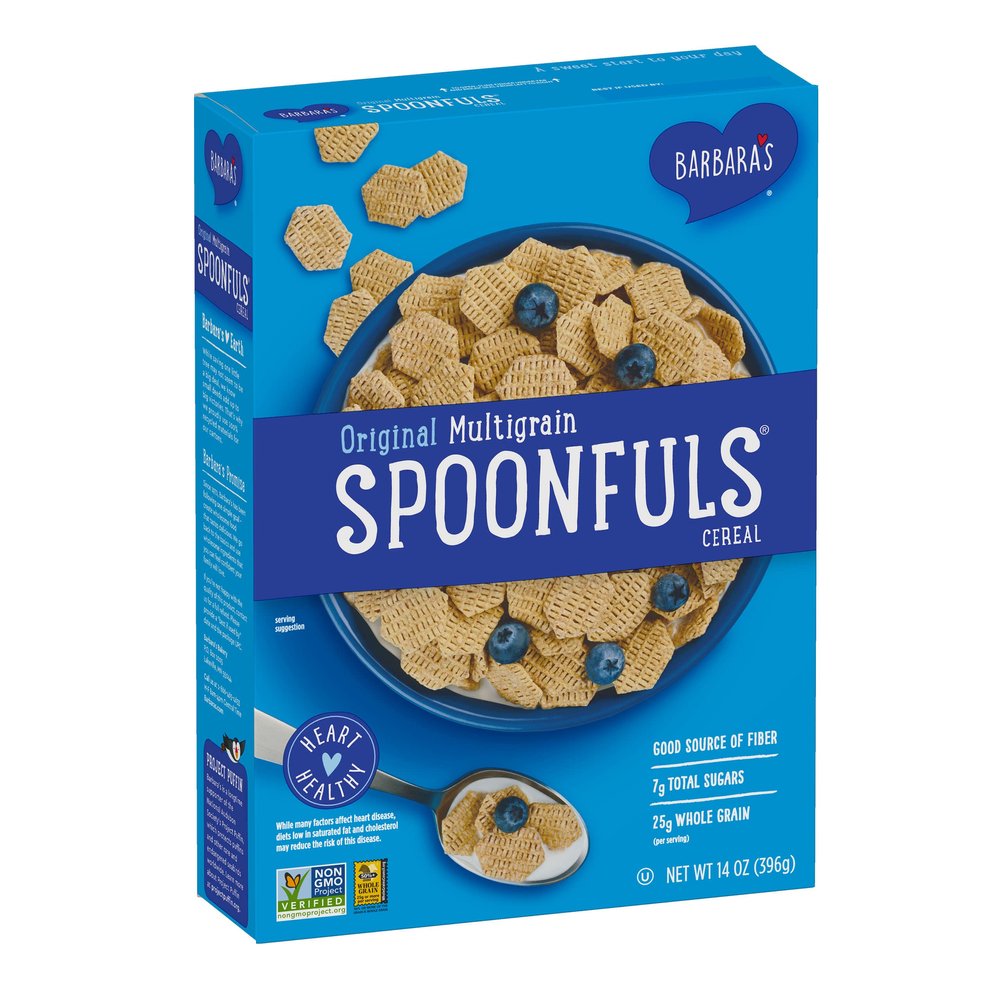 Barbara's Bakery Spoonfuls Original Multigrain Cereal, Hearty Healthy Wheat Cereal, Good Source of Fiber, Vegan, Kosher, Non-GMO Project Verified, 14 OZ Box (Pack of 12)