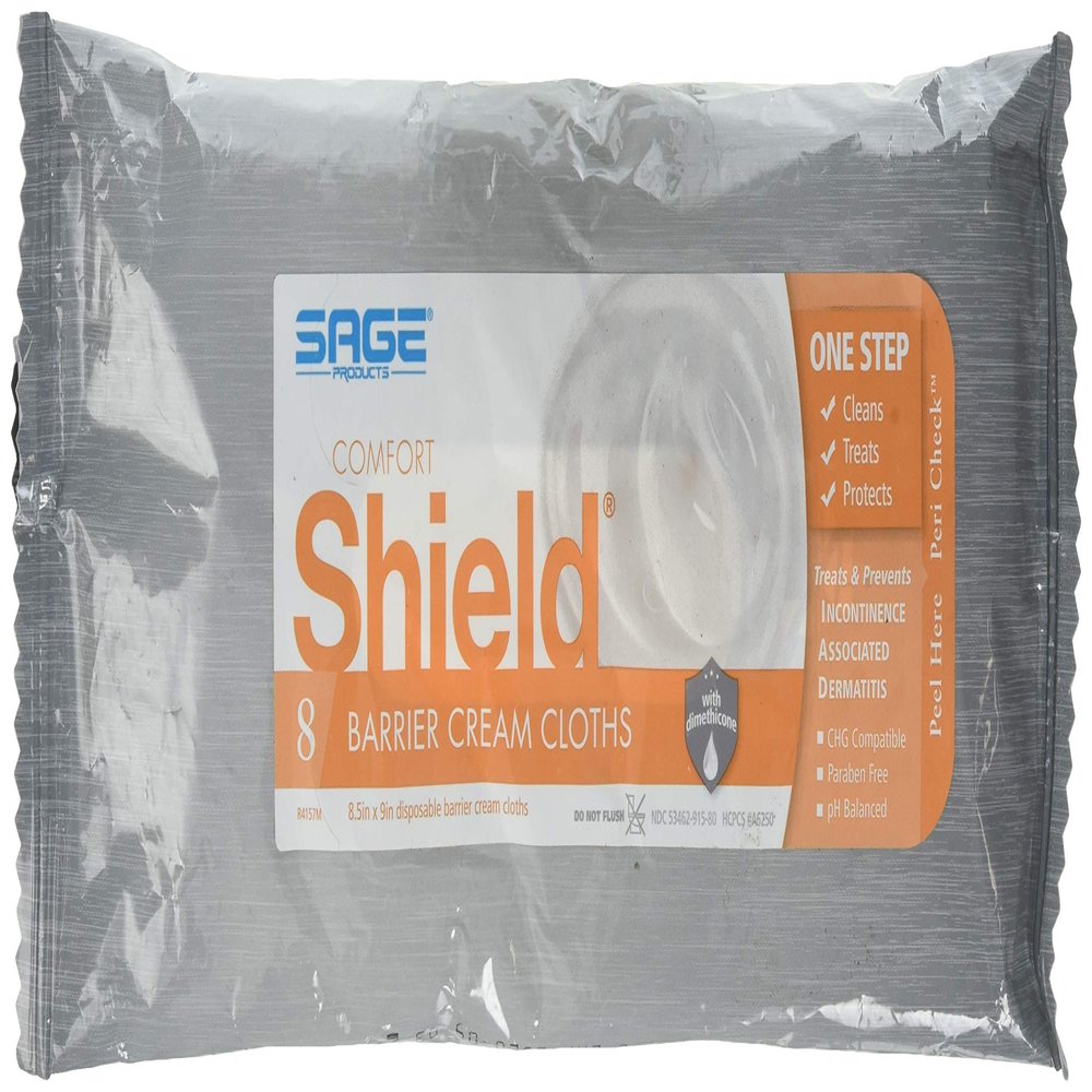 Comfort Shield Barrier Cream Cloths for Incontinence Skin Care - 1 Package - 8 Cloths/Pkg Incontinence Wipes (1 Package, 8 Wipes)