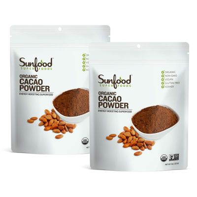 Sunfood Superfoods Cacao Powder Organic - Pure Raw Chocolate Powder for Baking, Rich & Unsweetened, Certified USDA Organic, Non-GMO, Vegan, Gluten Free, Earth Kosher - 8 oz Bag (Pack of 2)
