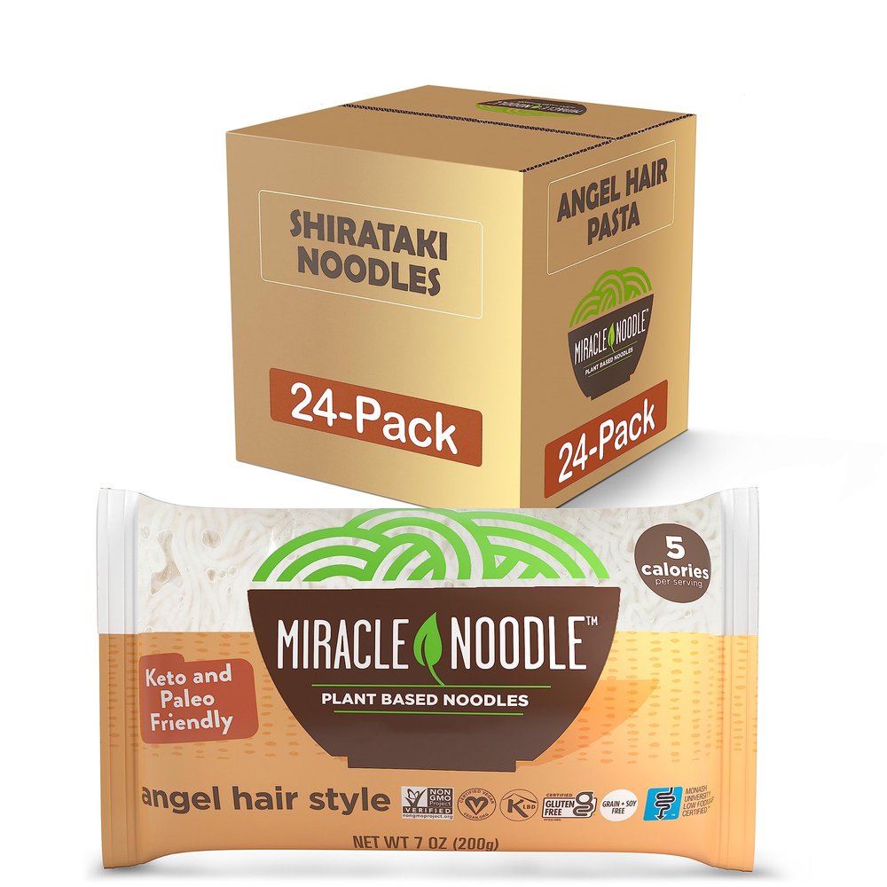 Miracle Noodle Angel Hair Pasta - Plant Based Shirataki Noodles, Keto, Vegan, Gluten-Free, Low Calories, Low Carb, Paleo, Soy Free, Non-GMO - Perfect for Your Keto Diet - 7 oz (Pack of 24)