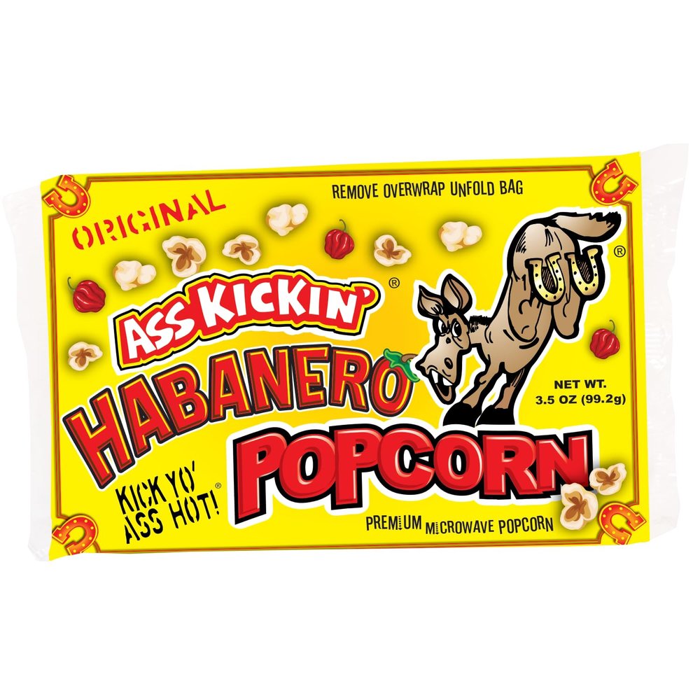 ASS KICKIN' Habanero Microwave Popcorn Bags - 3 Pack - Ultimate Spicy Popcorn Gourmet Gift - Makes a Great Movie Theater Popcorn or Snack Food for Movie Night