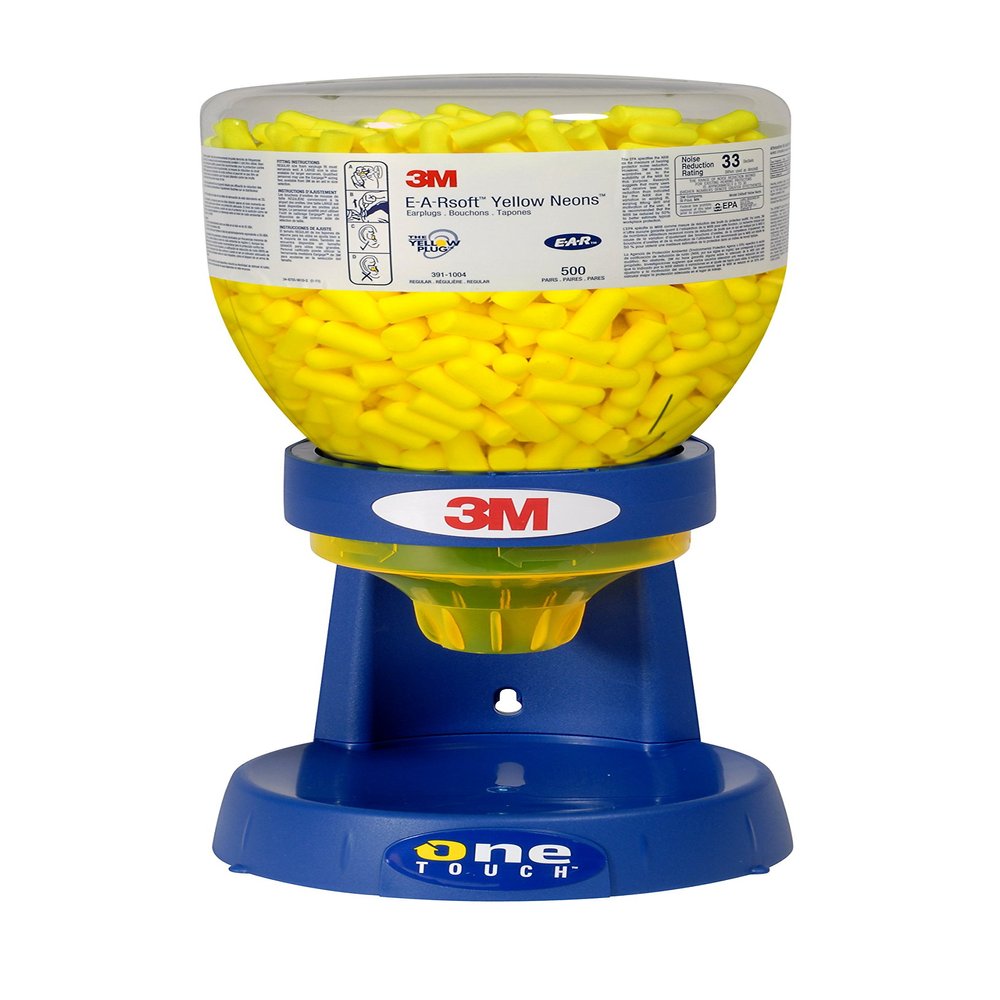 3M Ear Plugs, E-A-Rsoft Yellow Neons 391-1005, Bottle of 400 Pair of Disposable Earplugs, Slightly Longer, Uncorded, 33 NRR, Tapered Cylinder Shape, Slow Recovery Foam