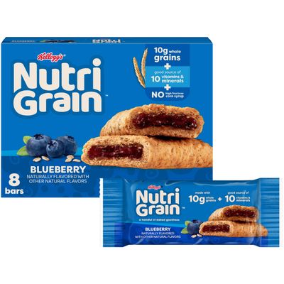 Nutri-Grain Breakfast Bars, Made with 10g Whole Grains, Snack Bars, Blueberry, 10.4oz Box (8 Count)