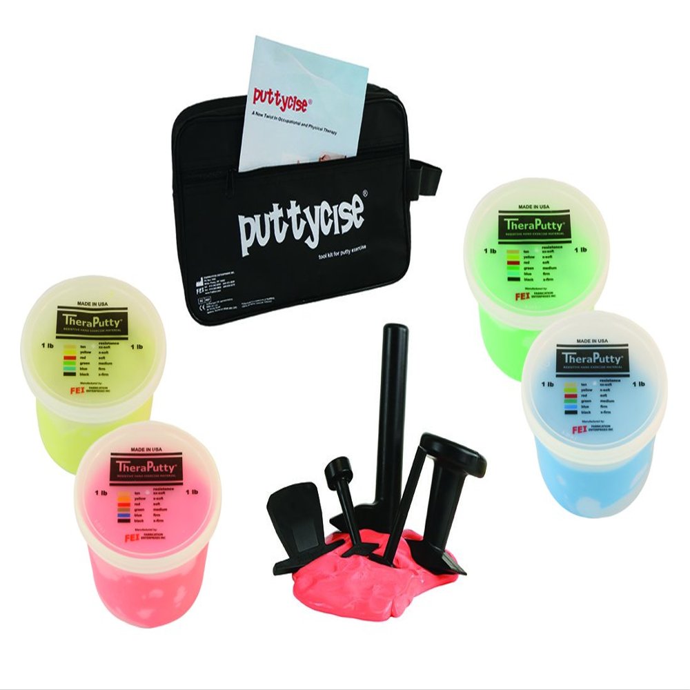 CanDo 10-2830 Puttycise Theraputty with Bag and Putties, 4 x 1 lb, Yellow-Blue, 5-Tool Set