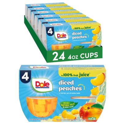 Dole Fruit Bowls, Diced Peaches in 100% Fruit Juice Snacks, 4oz 24 Total Cups, Gluten & Dairy Free, Bulk Lunch Snacks for Kids & Adults
