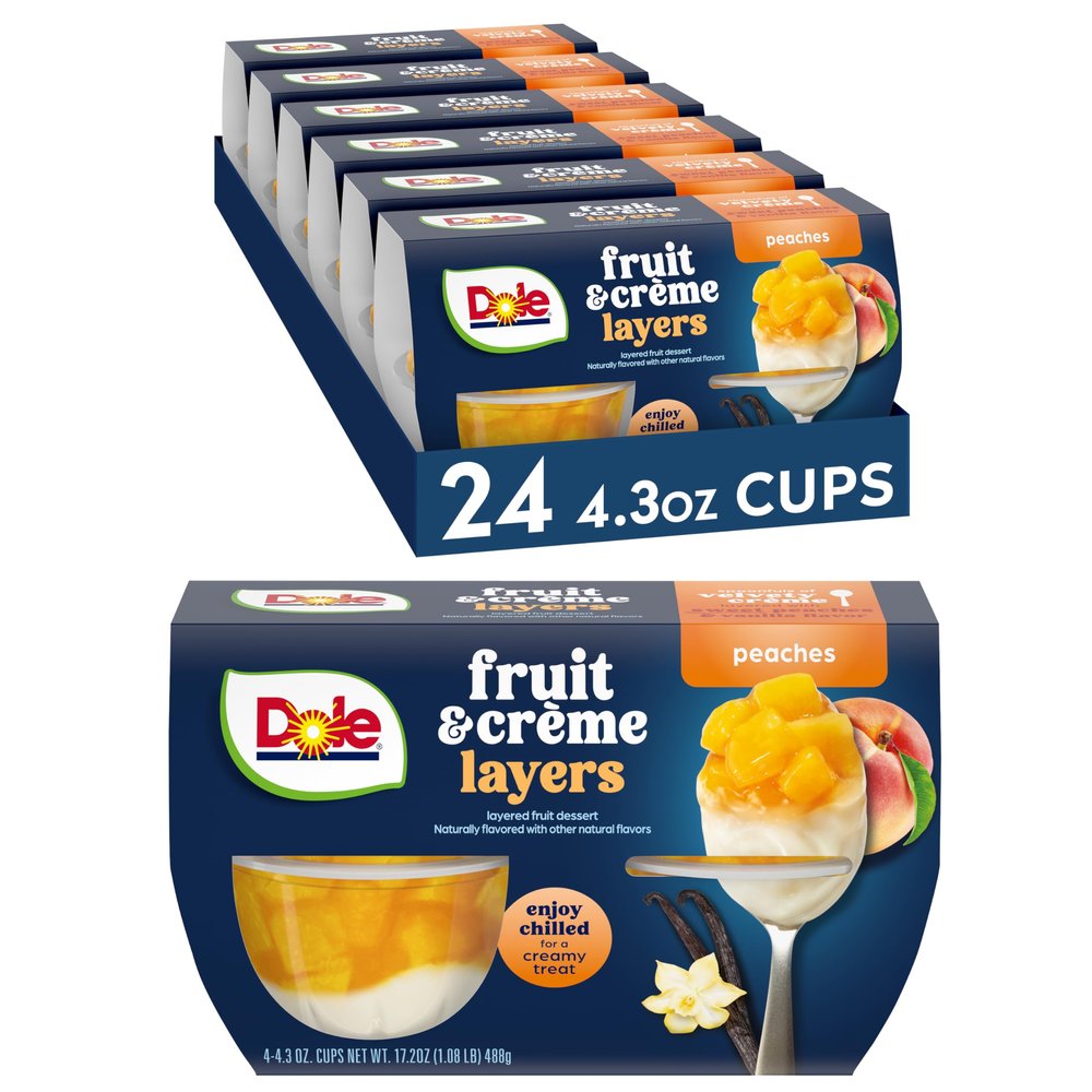 Dole Fruit Bowls Peaches & Creme Layers Snacks, 4.3oz 24 Total Cups