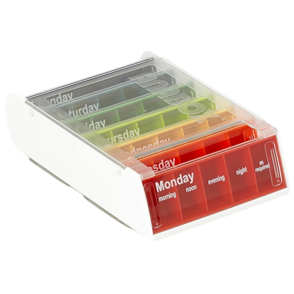 Patterson Medical Weekly Pill Organiser  7 Day Box with 5 Daily Compartments  Detachable, Portable Tablet Pots for Medication, Vitamins and Supplements with Sliding Lids