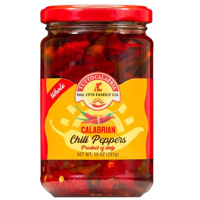 TUTTOCALABRIA TuttoCalabria, Whole Calabrian Chilli Pepper, 10.2oz (285g), Intense and Balanced Hot, Packed in Extra Virgin Olive Oil, Ideal for Sauces, Salads, Pizza and Creative Dishes, Made in Italy