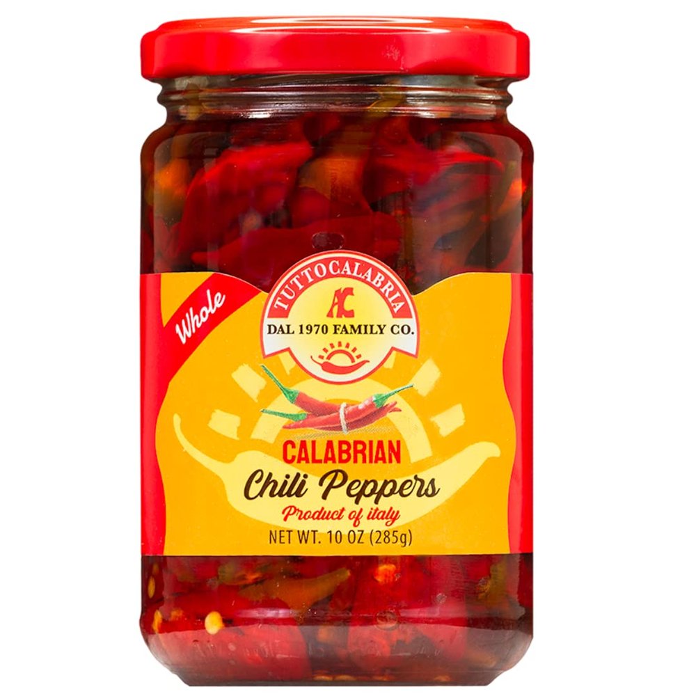 TUTTOCALABRIA TuttoCalabria, Whole Calabrian Chilli Pepper, 10.2oz (285g), Intense and Balanced Hot, Packed in Extra Virgin Olive Oil, Ideal for Sauces, Salads, Pizza and Creative Dishes, Made in Italy