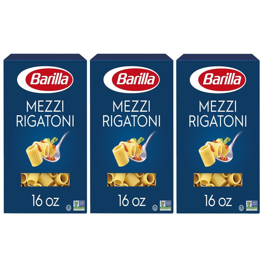 Barilla, Mezzi Rigatoni Pasta, 16oz Box (Pack of 3)