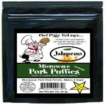 Chef Piggy Tail Microwave Pork Puffies Pork Rinds, Jalapeno, 2 Ounce