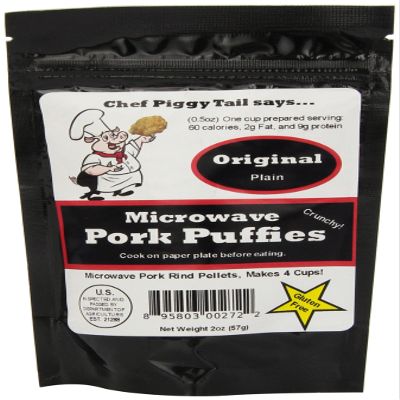 Chef Piggy Tail Microwave Pork Puffies Pork Rinds, Original, 2 Oz