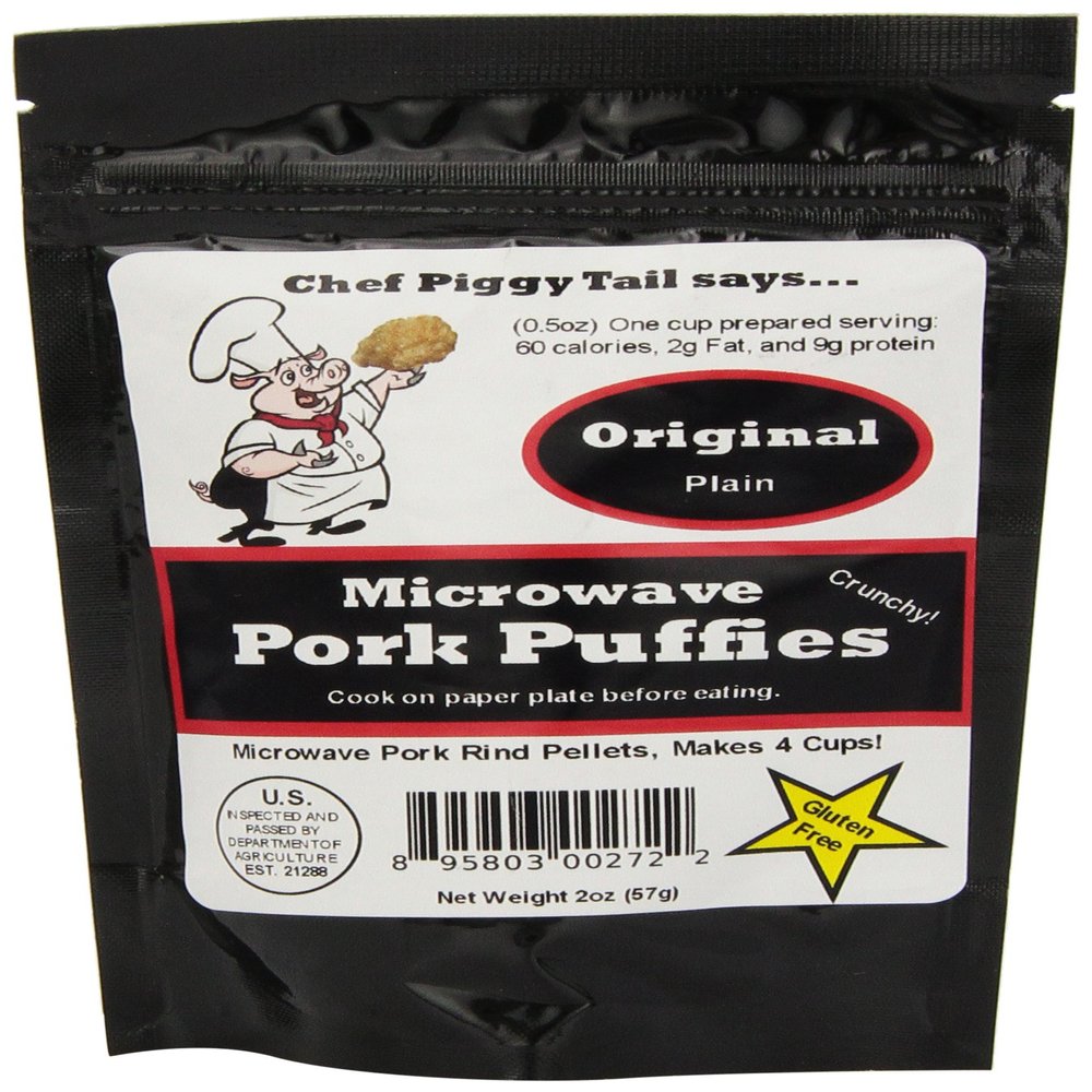Chef Piggy Tail Microwave Pork Puffies Pork Rinds, Original, 2 Oz
