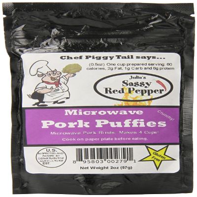 Chef Piggy Tail Microwave Pork Puffies Pork Rinds, Sassy, 2 Ounce