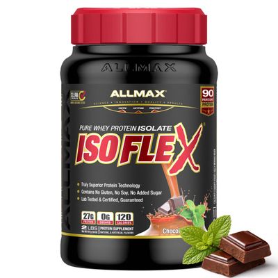 ALLMAX ISOFLEX Pure Whey Isolate Protein Powder - Gluten Free, Low Lactose, Sugar-Free - High-Protein, Clean, Keto-Friendly for Pre Post Workout Supplement for Women and Men | Chocolate Mint, 2lb