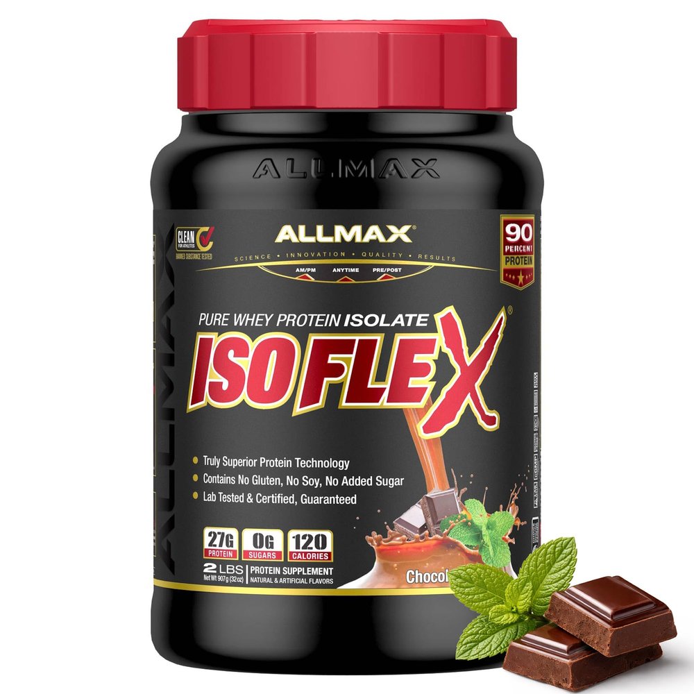 ALLMAX ISOFLEX Pure Whey Isolate Protein Powder - Gluten Free, Low Lactose, Sugar-Free - High-Protein, Clean, Keto-Friendly for Pre Post Workout Supplement for Women and Men | Chocolate Mint, 2lb