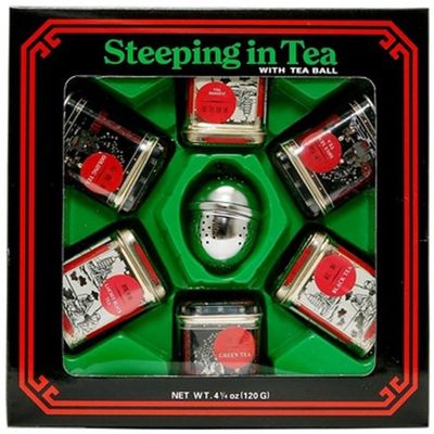 Roland Foods Kwong Sang Sampler Gift Tray Black Tin - One Teaball and 6 Teas., 4.25 Ounce Packages (Pack of 2)