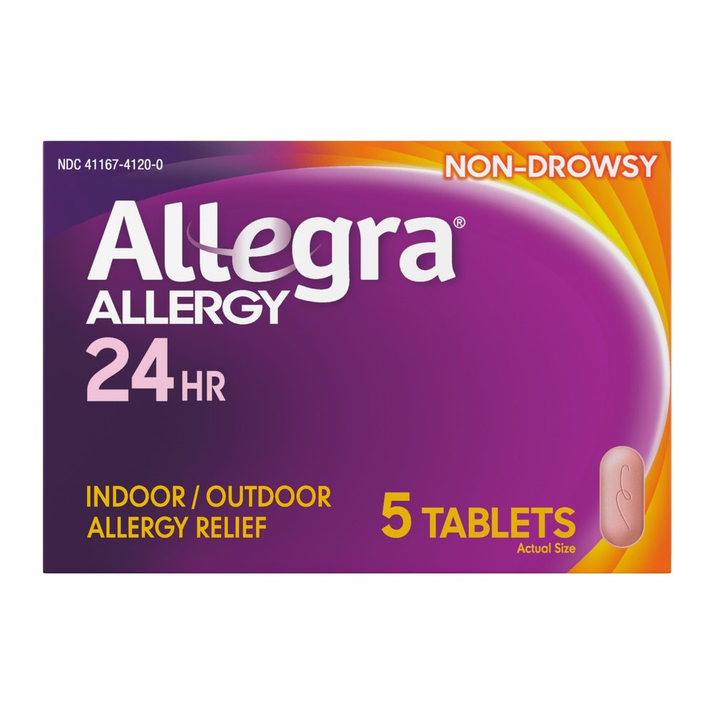 Allegra Adult 24-Hour Allergy Relief Tablets, Non-Drowsy Indoor and Outdoor Allergy Medicine, 180 mg Fexofenadine HCI Antihistamine Pill, 5-Count
