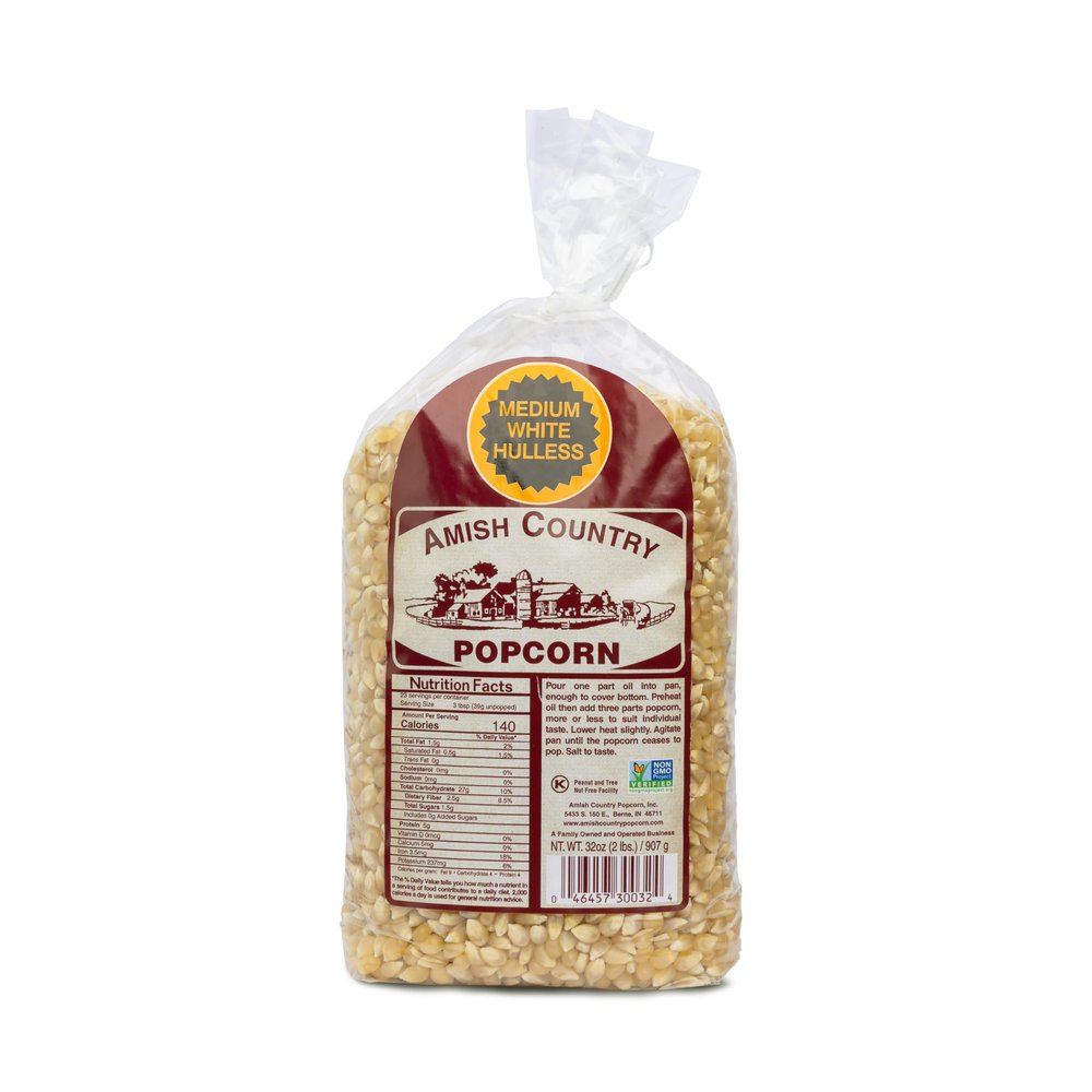 Amish Country Popcorn | 2 Lb Medium White Popcorn | Old Fashioned, Non-GMO and Gluten Free (2lb Bags)
