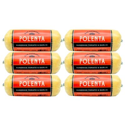 Sundried Tomato & Garlic Italian Polenta Tube by San Gennaro | Crafted from Non-GMO Yellow Corn | Ready for Quick Heat & Serve Meals | Gluten Free Cornmeal Roll, 18 ounce, Pack of 6