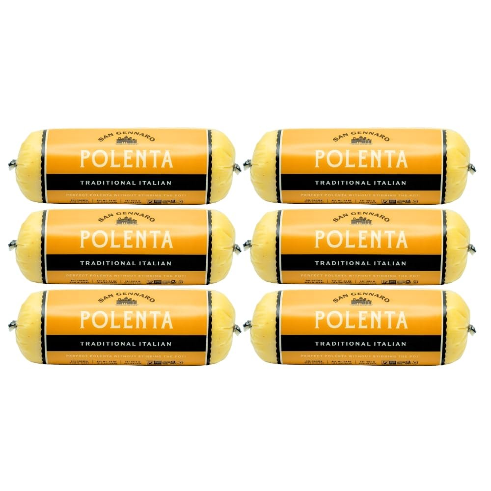 Traditional Italian Polenta Tube by San Gennaro | Gluten Free Cornmeal | Made from Yellow Corn Non-GMO Ingredients for Authentic Flavor | Ready for Quick Heat-and-Serve Meals, 24 ounce, Pack of 6