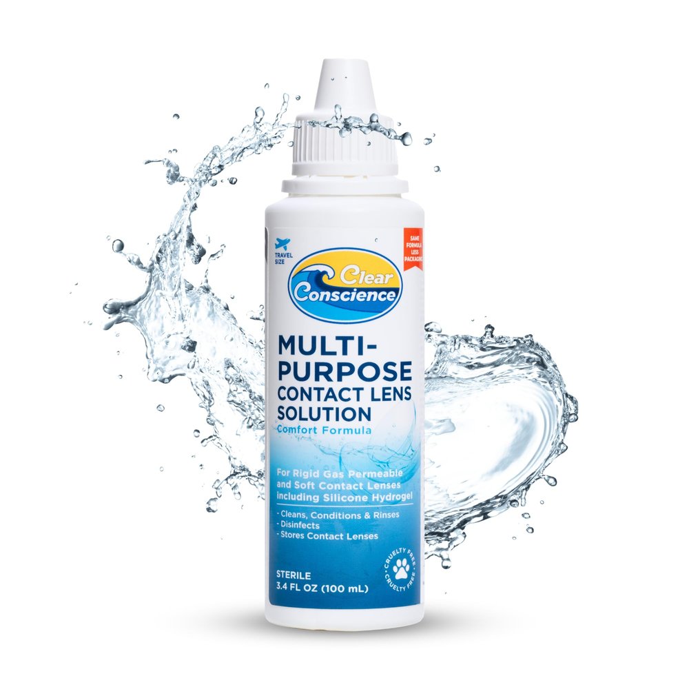 Cruelty-Free Travel Size Contact Lens Solution 3 Fl oz - Multipurpose Mild Cleaner & Conditioner for Eye Contact Lens Care by Clear Conscience