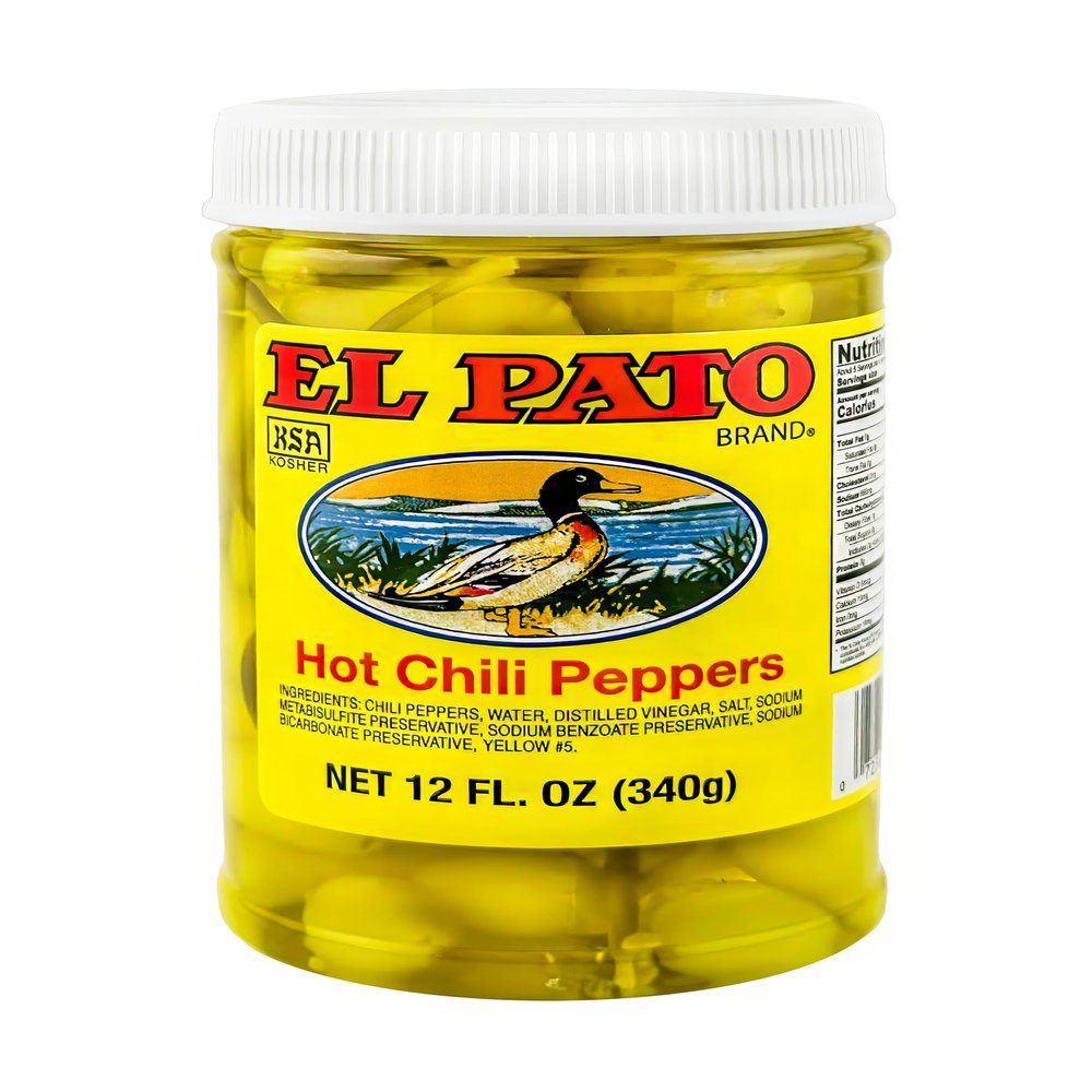 El Pato Hot Chili Peppers 12oz Pickled Yellow Chili Peppers 340g Kosher