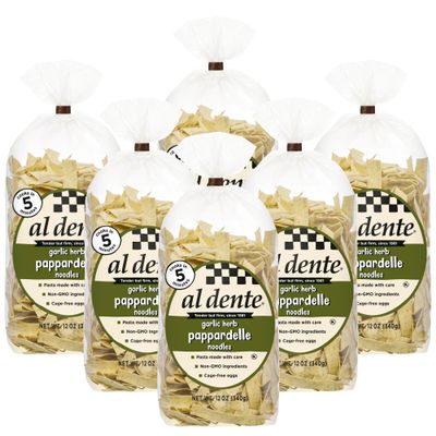 Al Dente Garlic Herb Pappardelle  All-Natural, Hand-Crafted Egg Pasta, Gourmet and Flavorful, Traditional Wide Noodles Made with Cage-Free Eggs, Semolina, Garlic, and Herbs - 12oz Bags (Pack of 6)