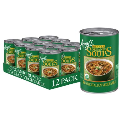 Amy's Soup, Vegan, Gluten Free, Organic Rustic Italian Vegetable (Mushrooms, Brown Rice and Beans) 14 oz (Pack of 12)