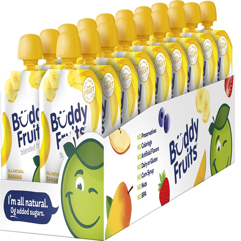 Buddy Fruits Snacks To Go Banana Unsweetened Applesauce 3.2oz Pouch (18pk) Gluten-Nut-Dairy-Preservatives-BPA Free, Non GMO, Kosher