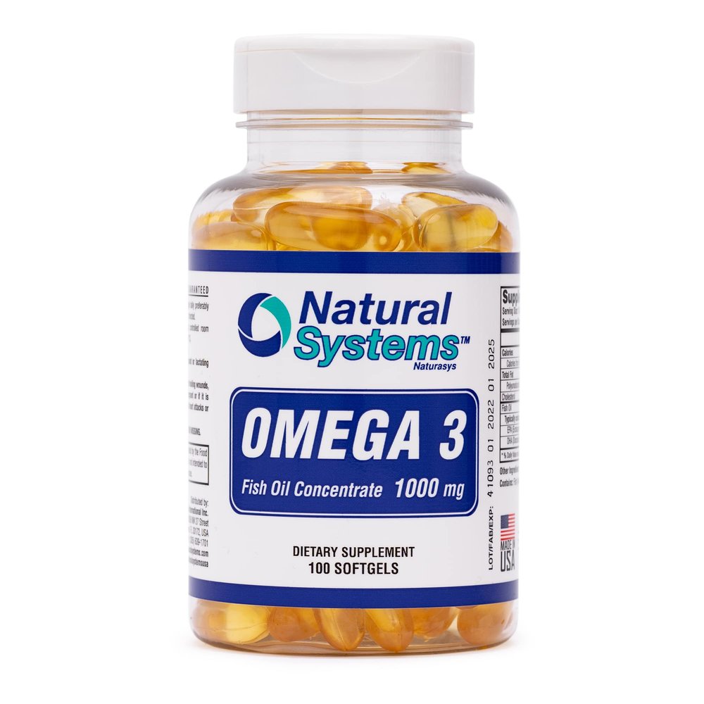 Omega 3 1000mg Fish Oil 100 Concentrated Softgels by Natural Systems - Omega 3 Supplements - Capsules for Daily Diet - EPA - DHA - Perfect for Heart, Eye, Brain and Joints Support*