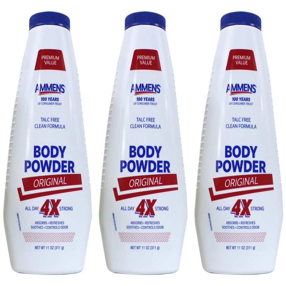 AMMENS BODY Powder Original All Day 4X Strong, 11 oz (Pack of 3)