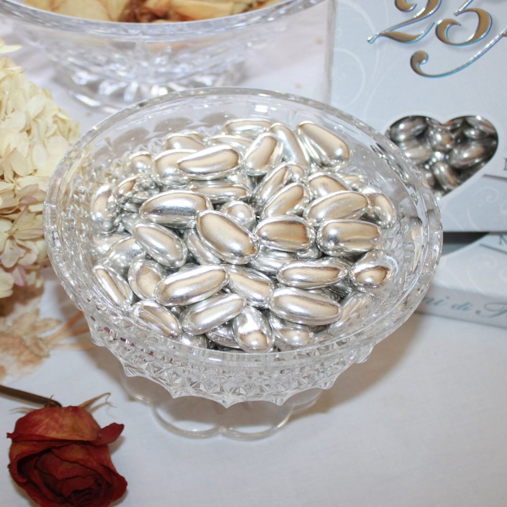 Dipped Silver Jordan Almonds Drages -1 LB Box