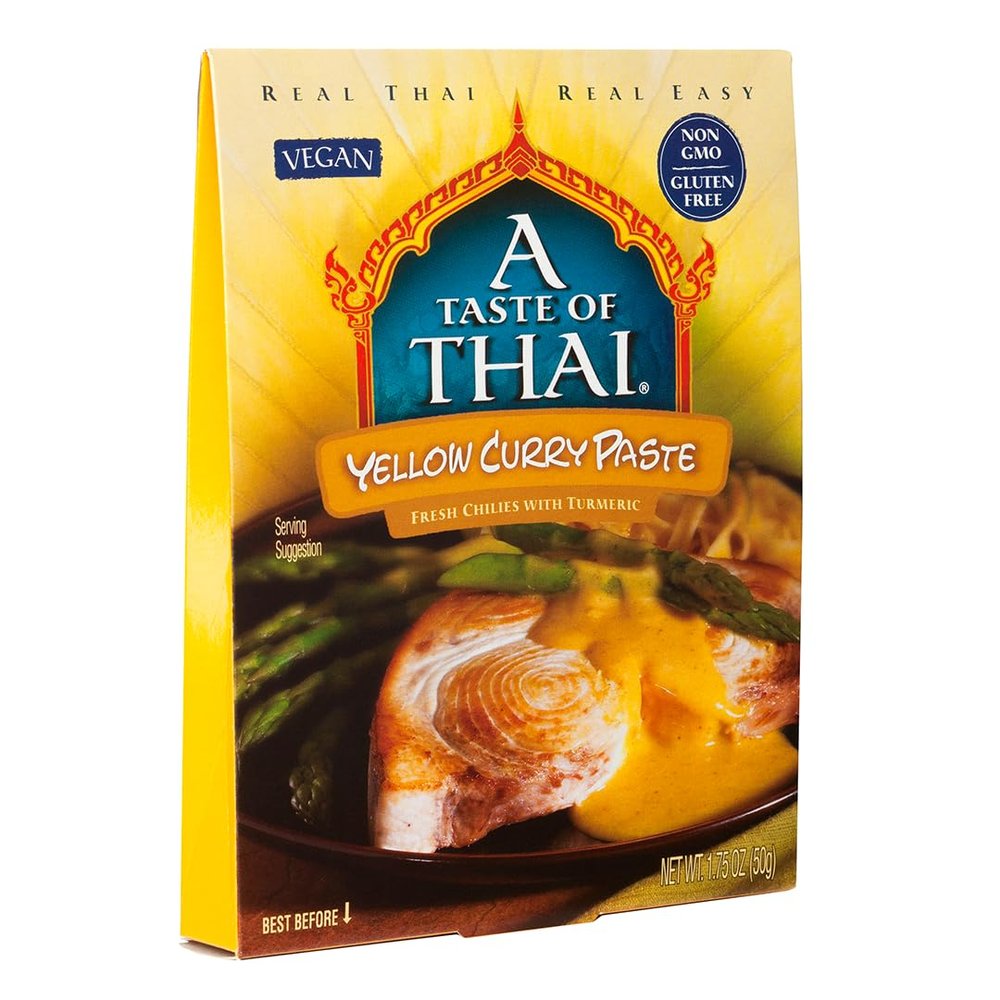 A Taste of Thai Yellow Curry Paste  Authentic & Natural Ready-to-Use Thai Curry Paste - Vegan, GlutenFree & NonGMO - Golden, Aromatic Flavor for Curries, StirFries & Soups - 1.75 oz (Pack of 1)