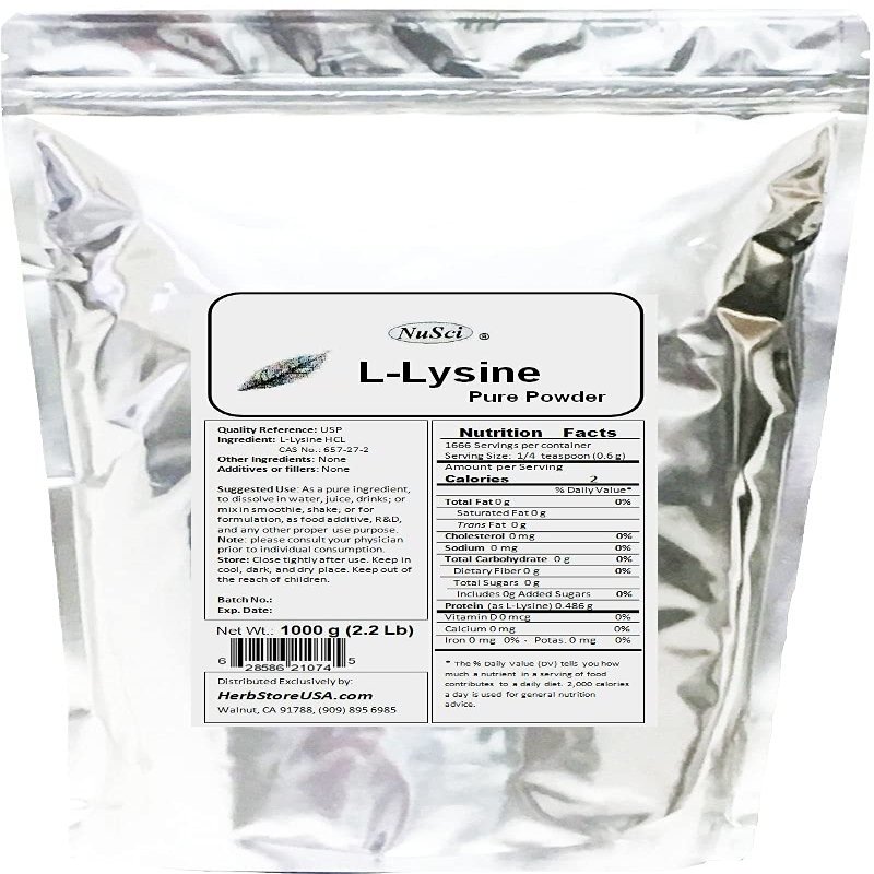 NuSci L-Lysine HCl Lysine Pure Powder (1000 Grams (2.2 lb))