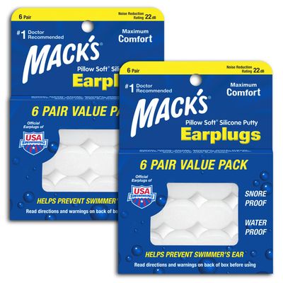 Mack's Pillow Soft Silicone Earplugs - 6 Pair (Pack of 2), Value Pack The Original Moldable Silicone Putty Ear Plugs for Sleeping, Snoring, Swimming, Travel, Concerts and Studying