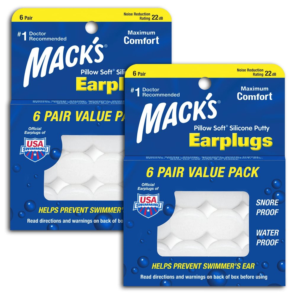 Mack's Pillow Soft Silicone Earplugs - 6 Pair (Pack of 2), Value Pack The Original Moldable Silicone Putty Ear Plugs for Sleeping, Snoring, Swimming, Travel, Concerts and Studying