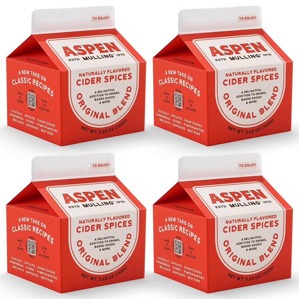 Aspen Mulling Cider Spices Original Blend. Cinnamon, Nutmeg, & Clove. Holiday Mulling Spice Mix for Spiced Cider, Mulled Red Wine, & Festive Winter Beverage Mix. 5.65oz. (Pack of 4)