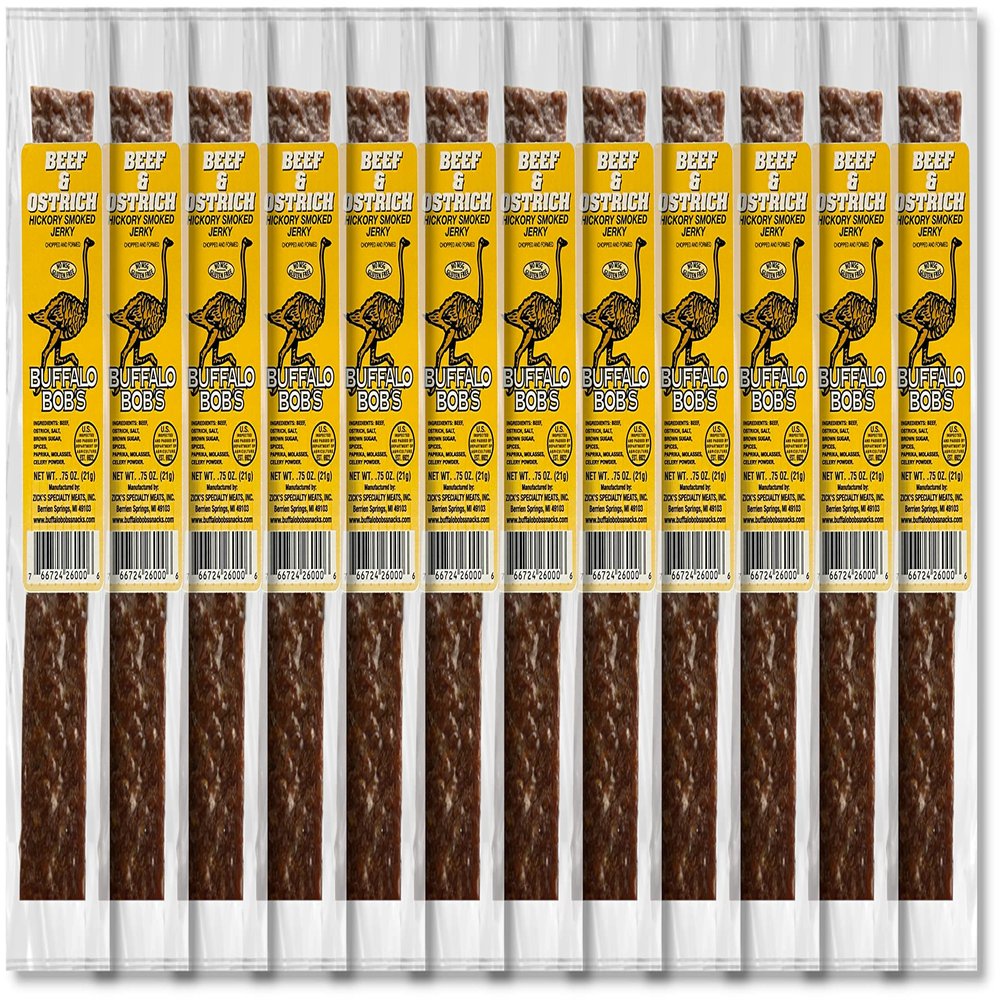 Buffalo Bob's Wild Game Snacks - Ostrich Jerky (12 Pack) Exotic and Flavorful Jerky | High-Protein Wild Game Meat Snacks for Adventure Enthusiasts | Stocking Stuffer | Gift for Dad/Men