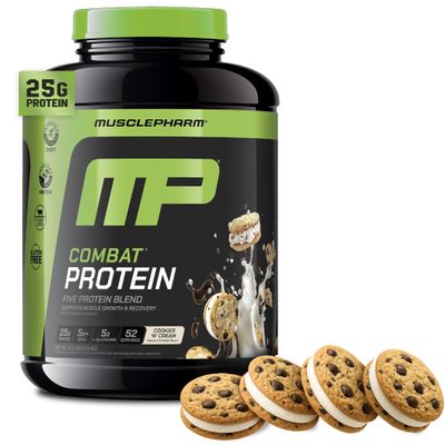 MusclePharm Combat Protein Powder, Cookies N Cream Flavor, Fuels Muscles for Productive Workouts, 5 Protein Sources including Whey Protein Isolate & Egg Albumin, Gluten Free, 4 lb, 52 Servings