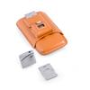 Bey-Berk Genuine Leather 3-Cigar Case with Stainless Steel Cutter and Butane Lighter, Travel Cigar Holder for 50-Gauge Cigars, Brown