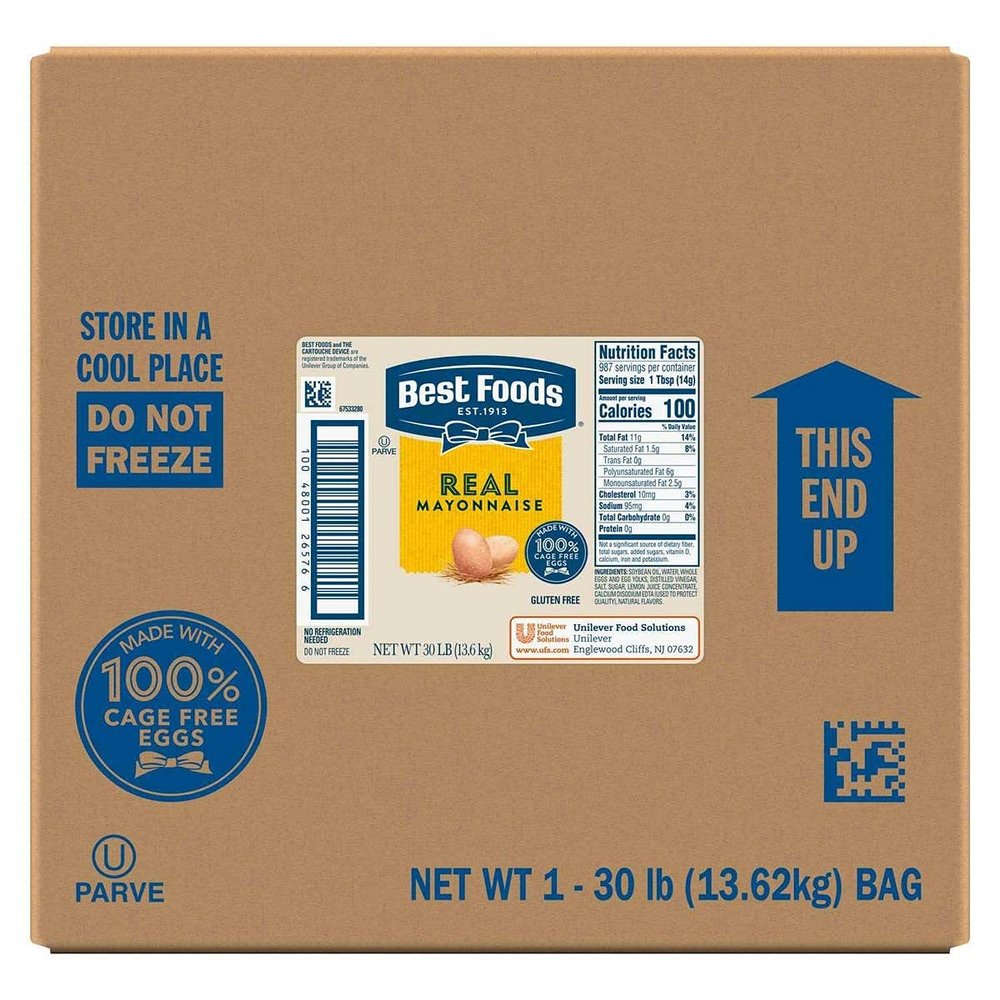 Best Foods Real Mayonnaise, Condiment for Sandwiches, Salads, Mayo Made with 100% Cage Free Eggs, Gluten Free, Kosher, Vegetarian, 4 Gallons, 30-Pound Box (Pack of 1)