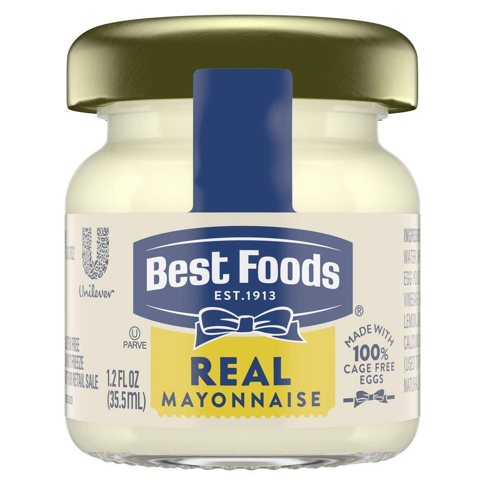Best Foods Real Mayonnaise Mini Jars Condiment for Sandwiches, Salads, Mayo Made with 100% Cage Free Eggs, Gluten Free, 1.2 oz, Pack of 72